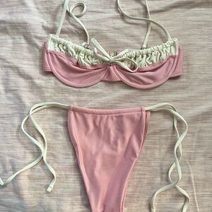 With Jean Pink and Cream Bikini Set